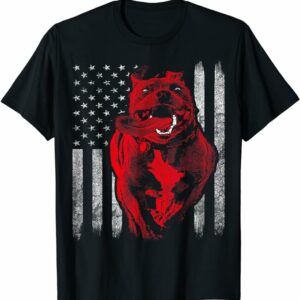 T Shirt American Bully Pit Bull Dog With American Flag T-Shirt