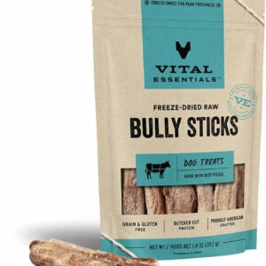 Vital Essentials Freeze Dried Raw Single Ingredient Dog Treats, Bully Sticks, 1.4 oz