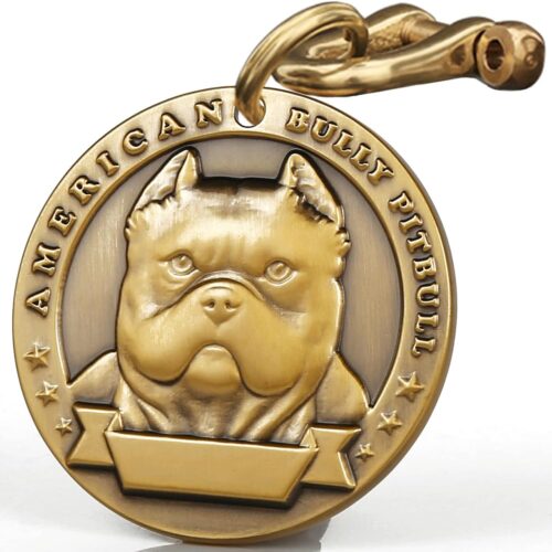 Retro Pure Copper Dog Tag Three-Dimensional Embossed Pet Pattern,Dog Tags Personalized for Pets,Dog Tags Engraved for Pets,Dog Name Tag Dog ID Tags Personalized Lettering (American Bully Pitbull)