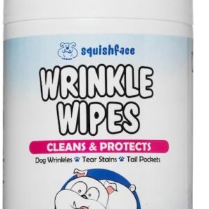 6_Squishface Wrinkle Wipes – 5”x7”  Dog Wipes – Deodorizing, Tear Stain Remover – Great for English Bulldog, Pugs, Frenchie, Bulldogs, French Bulldogs & Any Breed! (80 Count)