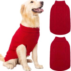 9_Mihachi Turtleneck Dog Sweater – Winter Coat Apparel Classic Cable Knit Clothes with Leash Hole for Cold Weather, Ideal Gift for Pet in New Year