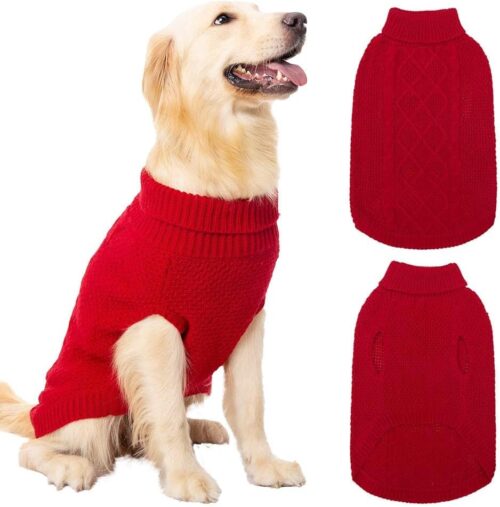 9_Mihachi Turtleneck Dog Sweater – Winter Coat Apparel Classic Cable Knit Clothes with Leash Hole for Cold Weather, Ideal Gift for Pet in New Year