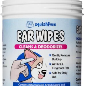 6_Squishface Dog Ear Relief Individual Finger Sheath Wipes – Non-Allergenic Ingredients & Irritation-Reducing Formula Cleans & Deodorizes, Helps Prevent Ear Itch & Odor – for All Breeds! (50 Count)