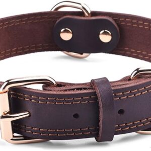 1_Dog Collar, Genuine Leather Dog Collar, Heavy Duty Dog Collar, Wide Dog Collar for Small Dog, Medium Dog, Large Dog and Extra Large Dog (L: 1.2″ Wide for 17″-23″ Neck, Dual Stitch – Brown)