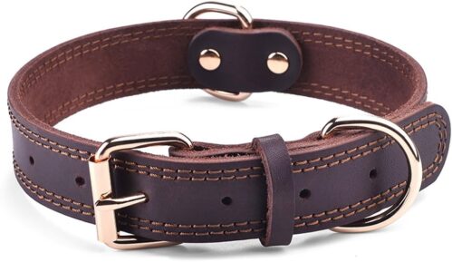 1_Dog Collar, Genuine Leather Dog Collar, Heavy Duty Dog Collar, Wide Dog Collar for Small Dog, Medium Dog, Large Dog and Extra Large Dog (L: 1.2″ Wide for 17″-23″ Neck, Dual Stitch – Brown)