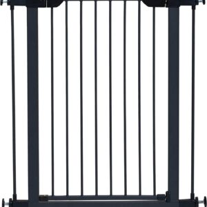 9d_MidWest Homes for Pets 39 Inches Tall Walk-Through Steel Pet Gate, Pressure Mounted Dog Gate Measures 29 – 38 Inches Wide & Includes two 3-Inch-Wide Extensions, Graphite