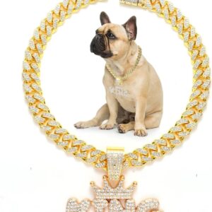 a_Gold King Pendant Gold Dog Collar – 14mm Width Cuban Link