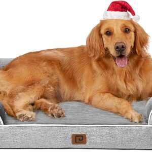 4_EHEYCIGA Orthopedic Dog Beds Large Sized Dog, Waterproof Memory Foam Large Dog Bed with Sides, Non-Slip Bottom Large Pet Bed with Washable Removable Cover, Grey