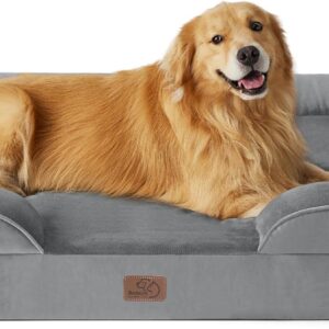 4_Bedsure Orthopedic Dog Bed for Extra Large Dogs – XL Plus Waterproof Dog Sofa Beds, Supportive Foam Pet Couch Bed with Removable Washable Cover, Waterproof Lining and Nonskid Bottom, Grey