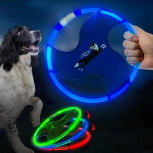 5_Dog Flying Disc Flyer Dog Toys, Flying Discs Dog, Glow in The Dark Nylon Flying disc Dog Toy with 3 Light Models, Floating Dog Ring Toys for Physical Exercise, Pet Training Throwing Playing