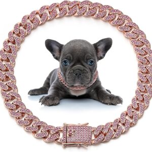a_Link Metal Pet Necklace Rose Gold Pink Crystal Collar
