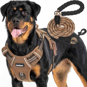 1_Heavy Duty Tactical Dog Harness for Large Dogs, No Pull Adjustable Pet Harness Reflective Service Training Easy Control Pet Vest Military K9 Working Dog Harnesses-X- Large, Brown