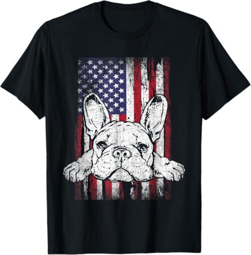 Patriotic French Bulldog American Flag Dog T-Shirt