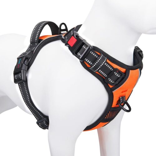 1_PHOEPET No Pull Dog Harness Medium Reflective Front Clip Vest with Handle,Adjustable 2 Metal Rings 3 Buckles,[Easy to Put on & Take Off](M, Orange)