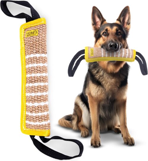 4_Dog Bite Tug Toy 12 x 3.2 Inches – Durable Pull Toy with 2 Soft & Strong Handles – Tough Jute Bite Pillow for Medium to Large Dogs – Ideal for Tug of War, Fetch, K9, Puppy Training & Interactive Play