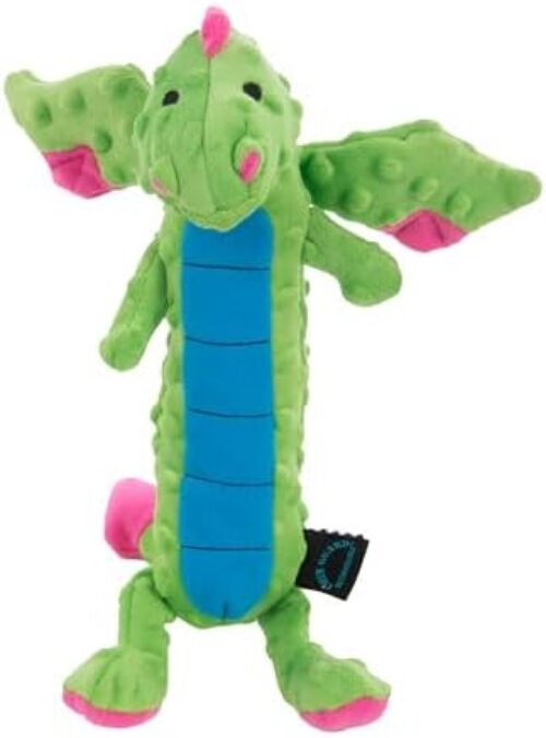 goDog Bubble Plush Skinny Dragons Squeaky Plush Dog Toy, Chew Guard Technology – Green, Large
