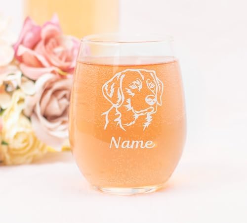 C M Labrador Retriever Dog with Name 17 oz. Custom Stemless Wine Glass - Personalized Lab Dog Themed Gift for Women and Men - Image 3