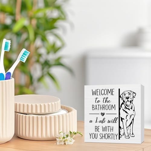 Funny Labrador Retriever Bathroom Wooden Box Sign,Gifts for Labrador Dog Lovers,Lab Dog Wood Block Plaque Signs for Bathroom Toilet Restroom Desk Table Shelf Decor, 5x5 Inch - Image 2