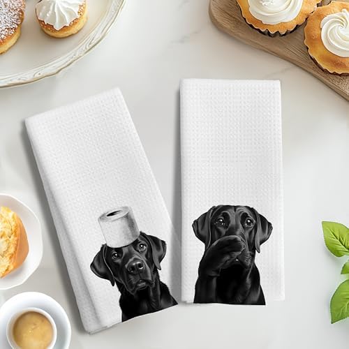 Funny Black Labrador Retriever Hand Towels for Bathroom Decor Set of 2, Black Lab Gifts,Dog Mom Gifts, Dog Bathroom Decor, Funny Kitchen Towels, 16x24 Inches - Image 5