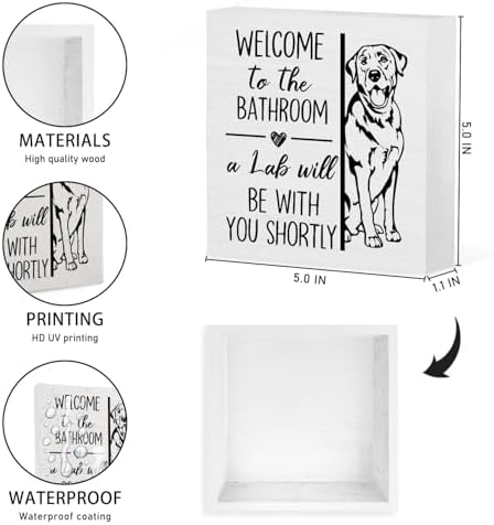 Funny Labrador Retriever Bathroom Wooden Box Sign,Gifts for Labrador Dog Lovers,Lab Dog Wood Block Plaque Signs for Bathroom Toilet Restroom Desk Table Shelf Decor, 5x5 Inch - Image 6