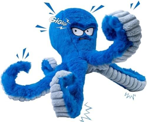 LEGEND SANDY Tough Dog Toys, Stuffed Chew Large Dog Toys to Keep Them Busy, Interactive Squeaky Tug of War Doggie Toy, Crinkle Blue Octopus