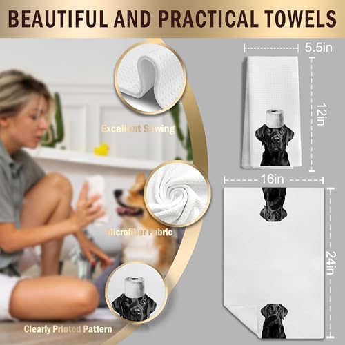 Funny Black Labrador Retriever Hand Towels for Bathroom Decor Set of 2, Black Lab Gifts,Dog Mom Gifts, Dog Bathroom Decor, Funny Kitchen Towels, 16x24 Inches - Image 2