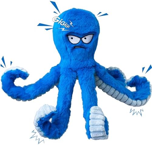 LEGEND SANDY Tough Dog Toys, Stuffed Chew Large Dog Toys to Keep Them Busy, Interactive Squeaky Tug of War Doggie Toy, Crinkle Blue Octopus - Image 9
