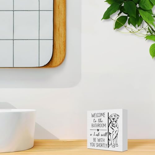Funny Labrador Retriever Bathroom Wooden Box Sign,Gifts for Labrador Dog Lovers,Lab Dog Wood Block Plaque Signs for Bathroom Toilet Restroom Desk Table Shelf Decor, 5x5 Inch - Image 3