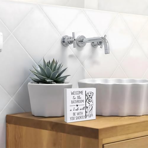 Funny Labrador Retriever Bathroom Wooden Box Sign,Gifts for Labrador Dog Lovers,Lab Dog Wood Block Plaque Signs for Bathroom Toilet Restroom Desk Table Shelf Decor, 5x5 Inch - Image 5