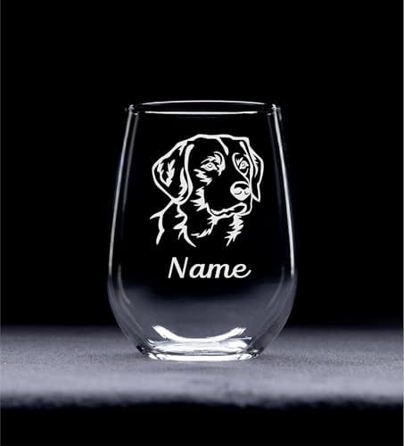 C M Labrador Retriever Dog with Name 17 oz. Custom Stemless Wine Glass - Personalized Lab Dog Themed Gift for Women and Men - Image 2