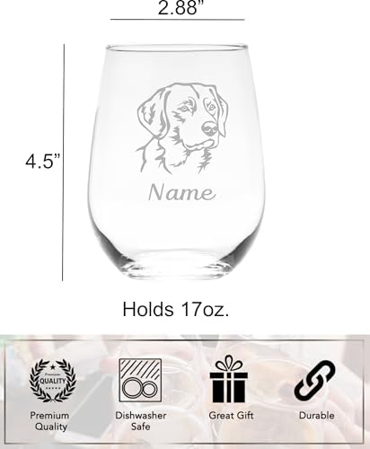 C M Labrador Retriever Dog with Name 17 oz. Custom Stemless Wine Glass - Personalized Lab Dog Themed Gift for Women and Men - Image 5