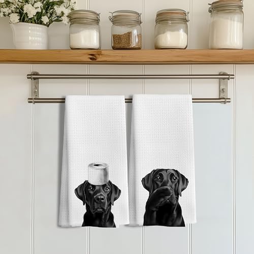 Funny Black Labrador Retriever Hand Towels for Bathroom Decor Set of 2, Black Lab Gifts,Dog Mom Gifts, Dog Bathroom Decor, Funny Kitchen Towels, 16x24 Inches - Image 3