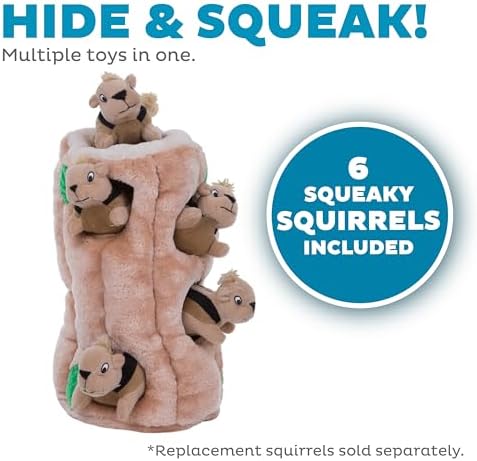 Outward Hound Hide-A-Squirrel Dog Toy – Interactive 2‑in‑1 Plush Puzzle with 6 Squeaky Removable Squirrels, X-Large - Image 3