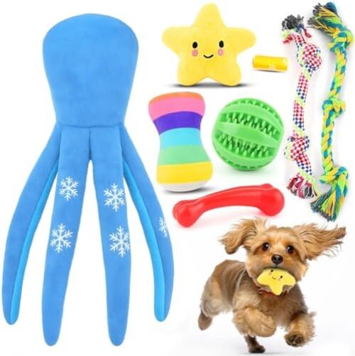 Puppy Toys 8 Pack for Small Dogs, Luxury Dog Chew Toys with Squeaky Plush Toys, Rope Toys and Ball, Teething Toys for Puppy Supplies