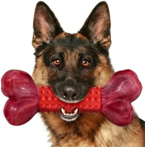 Apasiri Tough Dog Toys for Aggressive Chewers Beef Flavor: 8″ Dog Chew Bone for Large Breed, Nylon & Rubber Chew Toy for Medium Large Dogs