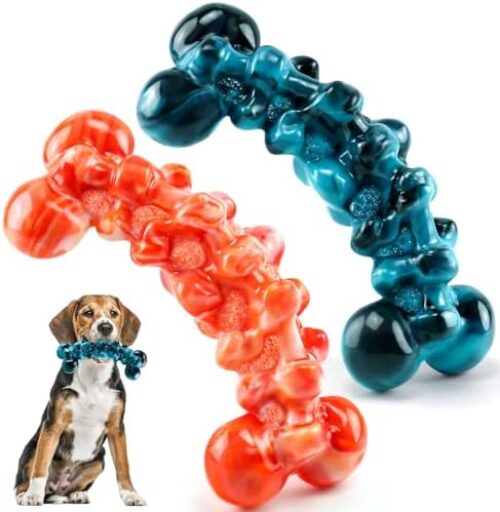 Dog Chew Toys for Aggressive Chewers – 2 Pack Indestructible Teeth Cleaning Chew Toys to Keep Them Busy for Medium & Large Dogs