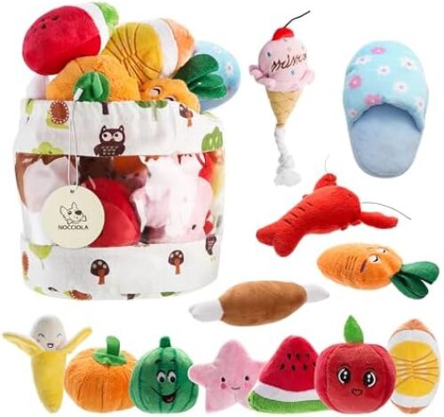 Nocciola Dog Squeaky Toys, Plush Small Dog Toys for Dogs, Stuffed with Squeakers,12 pcs Puppy Toys with a Carrying Bag for Small Medium Size