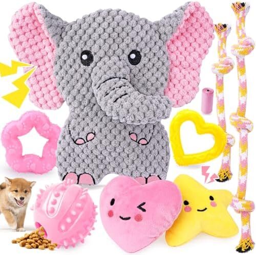 XIUGOAL Pink Puppy Toys – 9 Pack Puppy Chew Toys for Teething, Enrichment Dog Toys for Small Dogs to Keep Them Busy, Squeaky Plush Toy for Boredom