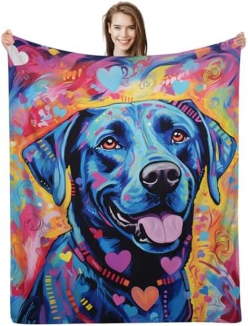 Labrador Retriever Gifts Blanket, Cute Blue Pink Black Labrador Art Blanket, Lab Dog Lovers Gifts, Plush Throw Blanket, 50″x40″