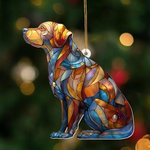 Acrylic Stained Glass Style Dog Ornament – Labrador Retriever Window Hanging Suncatcher, Pet Memorial Keepsake for Dog Lovers, Christmas Tree Decoration, Animal Decor Gift(Sun-07)