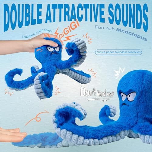 LEGEND SANDY Tough Dog Toys, Stuffed Chew Large Dog Toys to Keep Them Busy, Interactive Squeaky Tug of War Doggie Toy, Crinkle Blue Octopus - Image 2