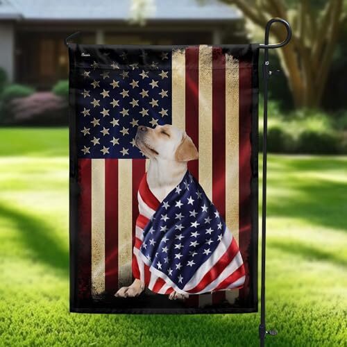 FLAGWIX Yellow Labrador Retriever Flag, Outdoor Labrador Decorations – 4th of July Decorations Outdoor, Garden Flag (11.5″ x 17.5″) – Heavy-duty Canvas American with Labrador Flag, Dog Garden Decor