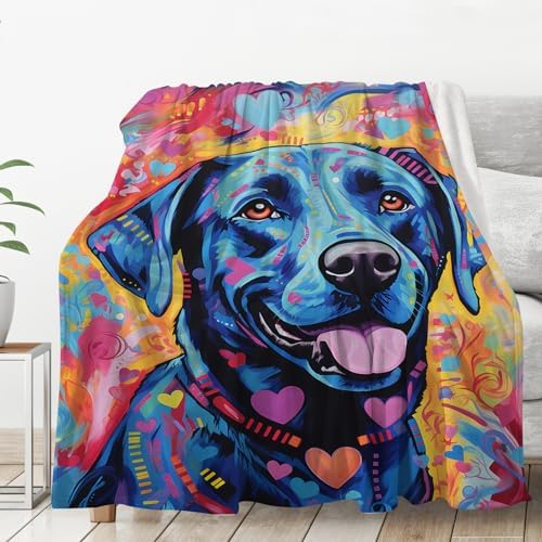 Labrador Retriever Gifts Blanket, Cute Blue Pink Black Labrador Art Blanket, Lab Dog Lovers Gifts, Plush Throw Blanket, 50"x40" - Image 2