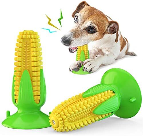 Carllg Puppy Teething Chew Toys, Dog Chew Toys – Corn Stick Tough Toys for Training and Cleaning Teeth, Squeaky Suction Cup Toothbrush Interactive Toy for Small Medium Dog