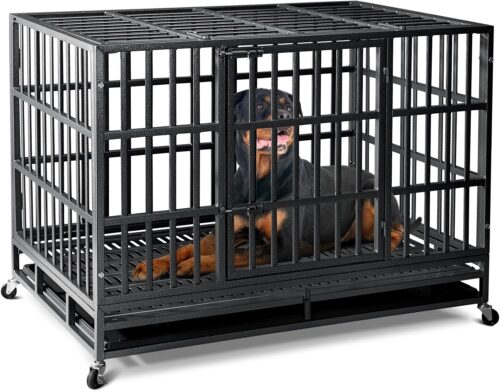 9d_Oranland 48 inch Heavy Duty Indestructible Dog Crate,2025 New Upgraded Reinforced Baseplate for Large Dogs,XL Dog Crate for High Anxiety Dogs/Max Load Capacity 250lbs/Double Door with Wheels