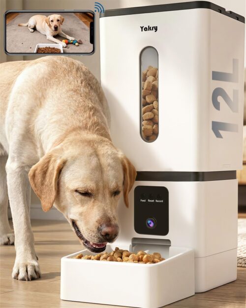 4_Automatic Dog Feeder Large Breed with Camera – 12L/50 Cups 5G WiFi App Control Dog Food Dispenser, Easy Setup, HD 1080P Video with Night Vision by Yakry