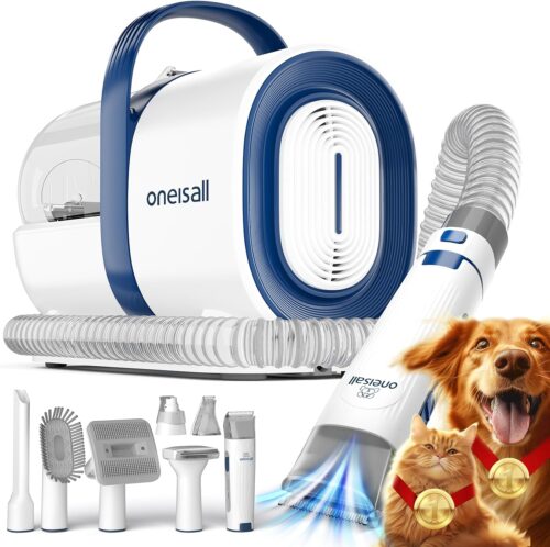 6_oneisall Dog Grooming Vacuum, Pet Grooming Vacuum with Clipper Nail Grinder, 1.5L Dust Cup Dog deshedding Brush with 7 Tools for Shedding Pet Hair, Home Cleaning