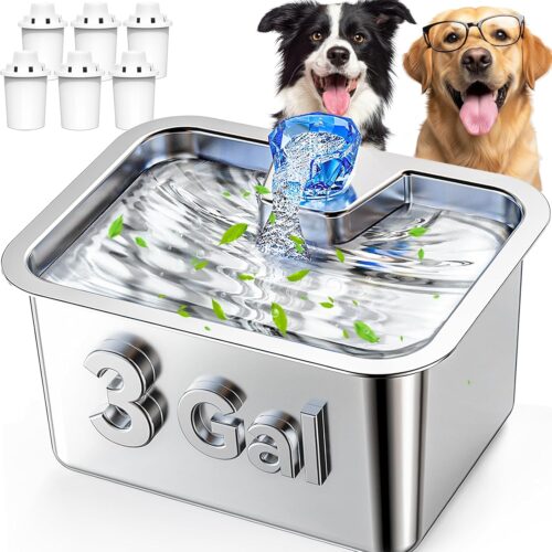 4_3Gal Large Dog Water Fountain Dispenser, 11L Stainless Steel Pet Fountain with 6 Filters, Ultra Quiet Automatic Dog Water Bowl Dispenser for Large & Multi-pet, Wide Drinking Area, Easy to Clean