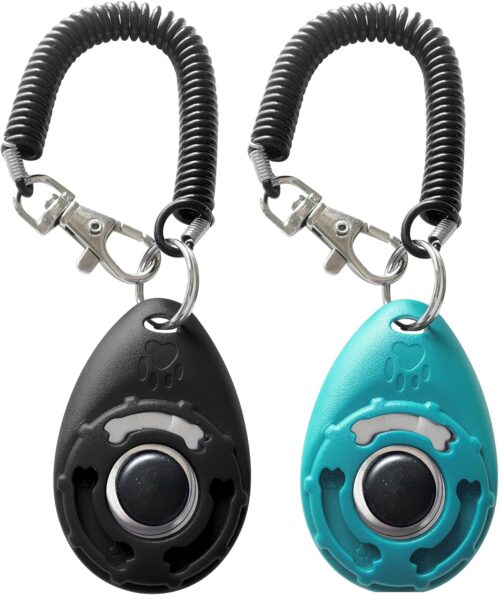 2_Dog Training Clicker with Sring Wrist and Keyring – Pet Dog Training Clickers for Puppy, Cat, Potty, Bird, Horse, Pet, Trainer Training Tools, Behavior Aids