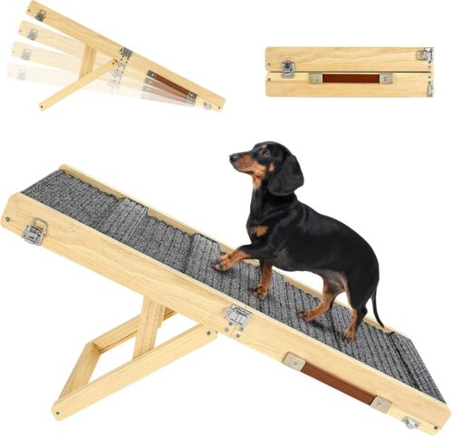 1_2026 Upgraded Dog Ramp for Couch, Foldable Small Dog Ramp for Sofa, 4 Adjustable Height from 13” to 21″
